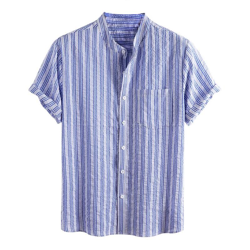 

2020 New Striped Printed Men' Shirt Short Sleeve Fashion Casual Streetwear Summer Shirts For Man European and American Style, As picture