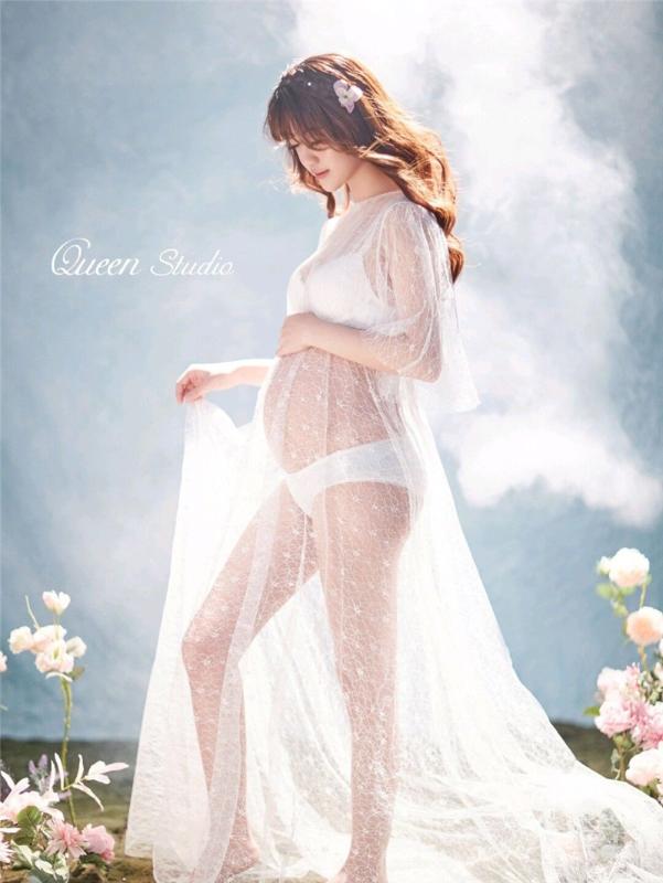 

Dvotinst Women Photography Props Lace Perspective Maternity Dresses Half Sleeve Pregnancy Dress Studio Shoots Clothes Photo Prop, White