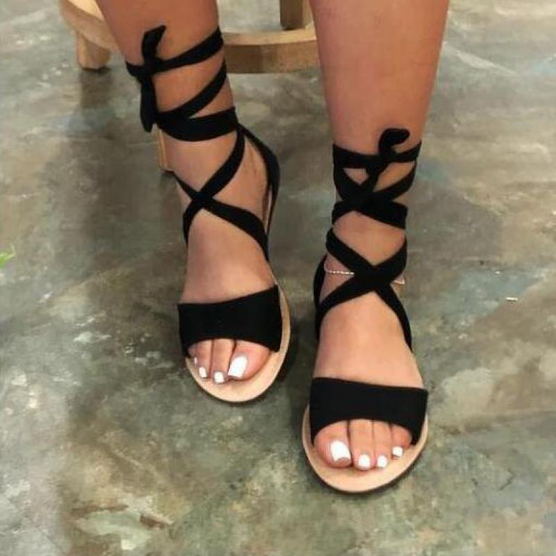 

2020 Fashion Spring Summer Women Sandals Ankle Strap Shoes Casual Over Heel Flat Sandals Plus Size 35-43, Beige
