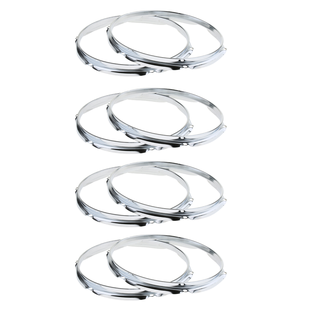 

4 Pairs Iron 10 '' Tom Drum The Cast Hoop Rim Silver 6 Hole For Drum Player