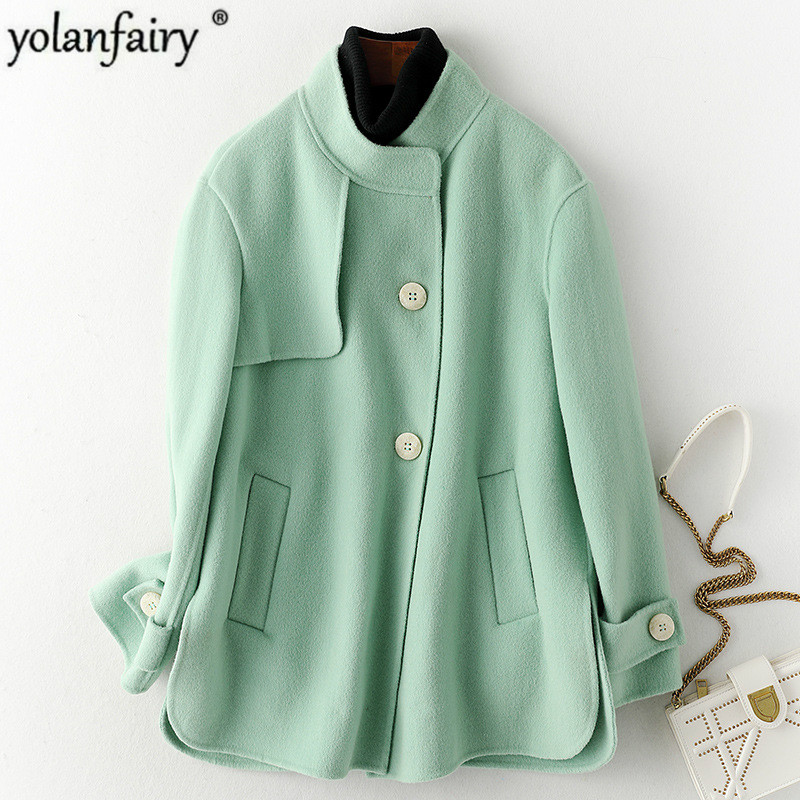 

2020 Spring Wool Coat Female Jacket Korean Double-sided Green Woolen Coat Women Jackets Casacos Feminino HQ19-GYX19011C KJ4645