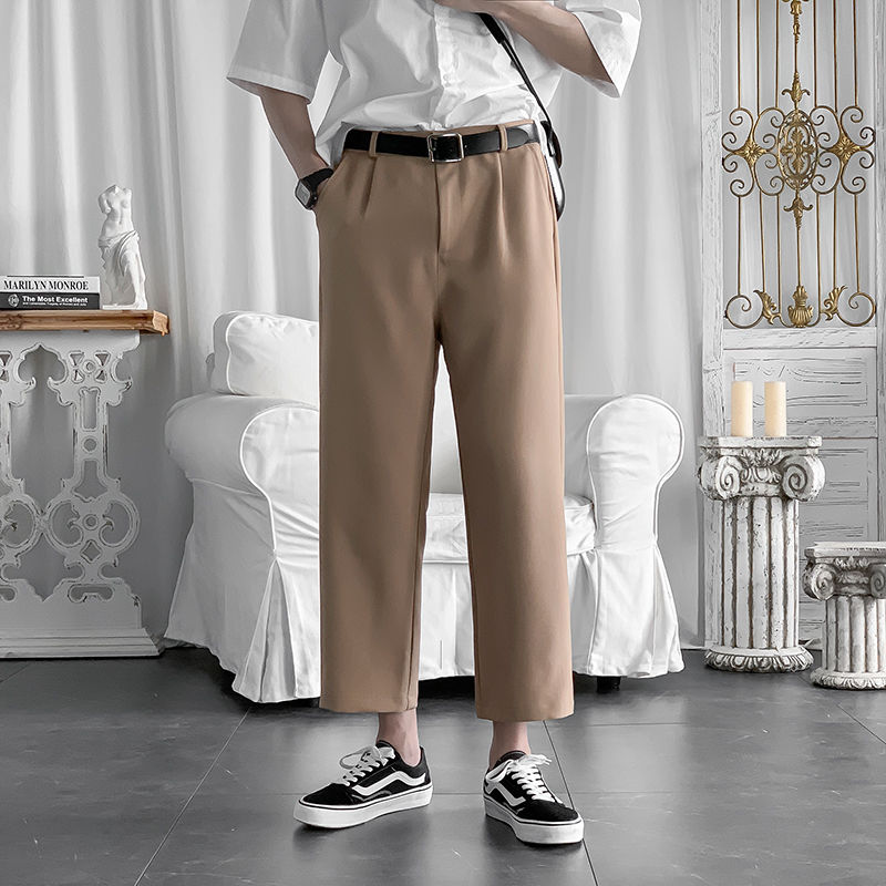 

Men's Suits & Blazers 2021 Black/khaki Color Straight Nine-point Casual Pants Trouser Suit Business Design Cotton Formal Trousers, White;black
