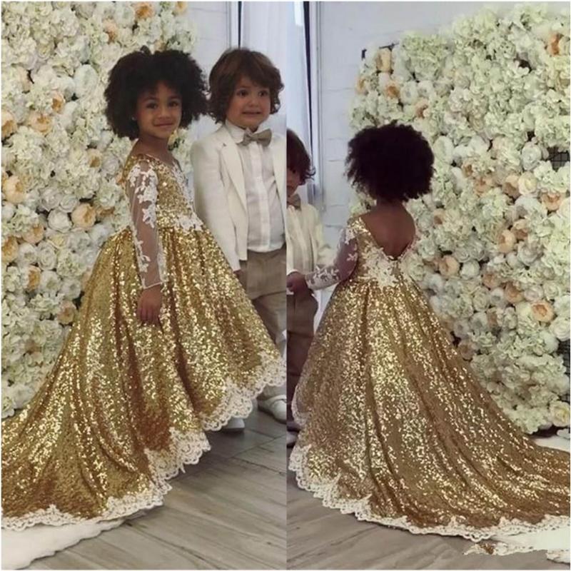 

Sequined Applique Long Sleeve Birthday Christmas Kids Formal Wear Girls Pageant Baby Children Party Dress Flower Girls Dresses, Black