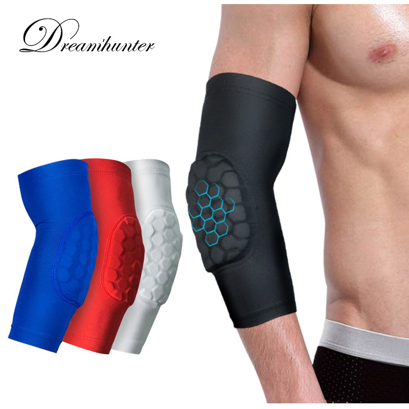 

1PCS Elastic Basketball Elbow Pads Volleyball Arm Sleeve Crashproof Honeycomb Elbow Support Protector Guard Sport Safety, No honeycomb black