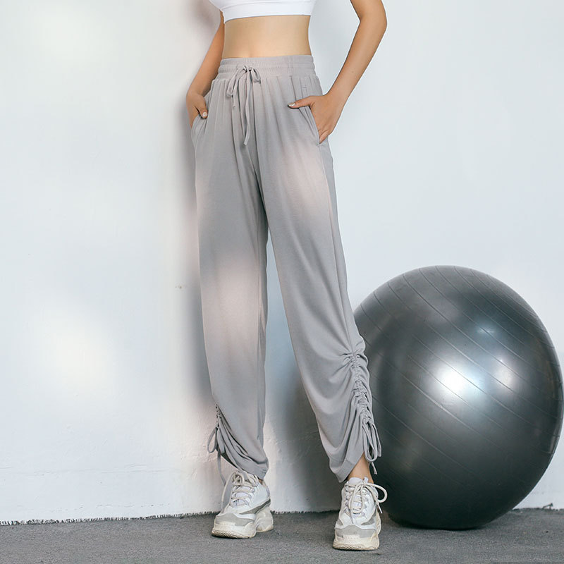 

women high waisted solid pants long loose yoga pants straight soft comfort drawstring quick dry sportswear trousers, Gray