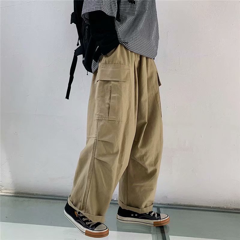 

Men Casual Loose Wide Leg Pants Cotton Casual Overalls Multi-pocket Trousers Harem Plus Size Clothing, Black