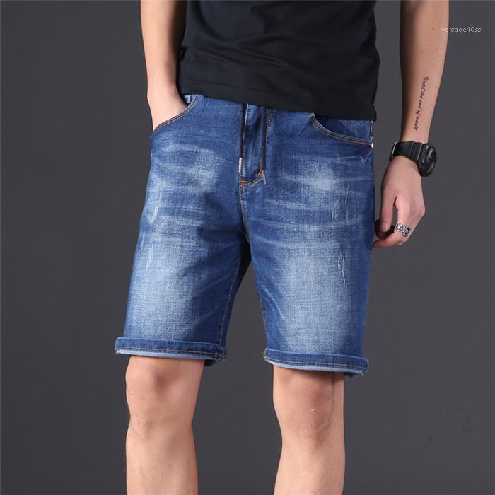 

Loose Fashion Elastic Waist Knee Length Shorts Male Relaxed Pants Mens Plus Size Denim Shorts Summer Blue