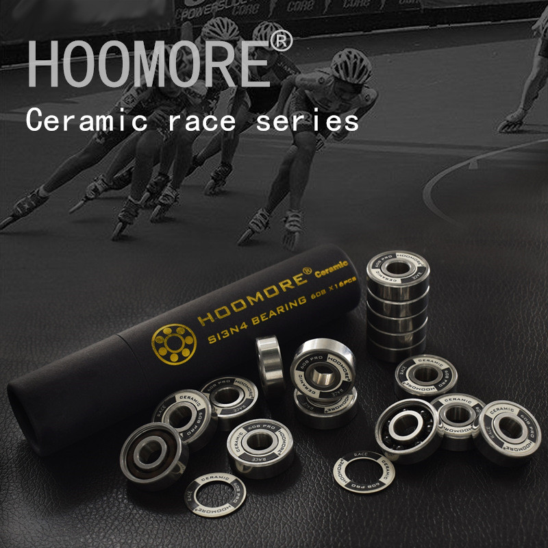 

HOOMORE Si3N4 608RS black ceramic speed bearing for inline speed Skates Shoes Professional Race 7 beads Ceramic 16 pcs, 1 set bearing
