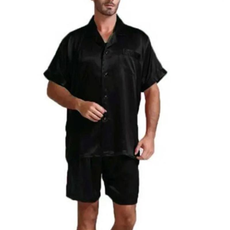 

Men's Low-key Luxury High Quality Silky Casual Loose Solid Color Home Wear Men's Pajamas Suit Soft Comfortable Homewear Clothes, Black