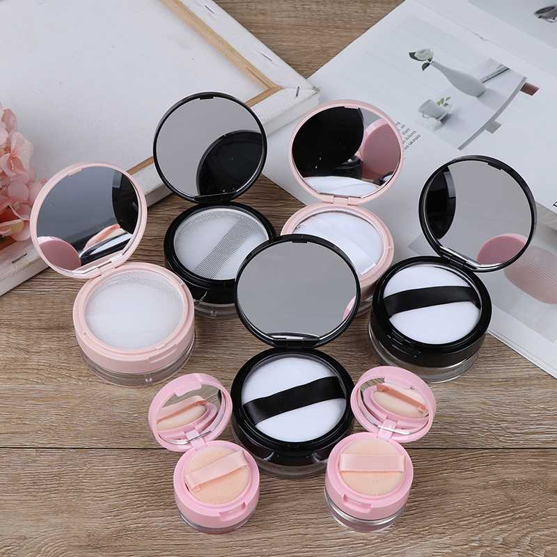 

7Styles Cosmetic Sifter Loose Jar Travel Makeup Container Portable Plastic Box Empty Loose Pot With Sieve Mirror
