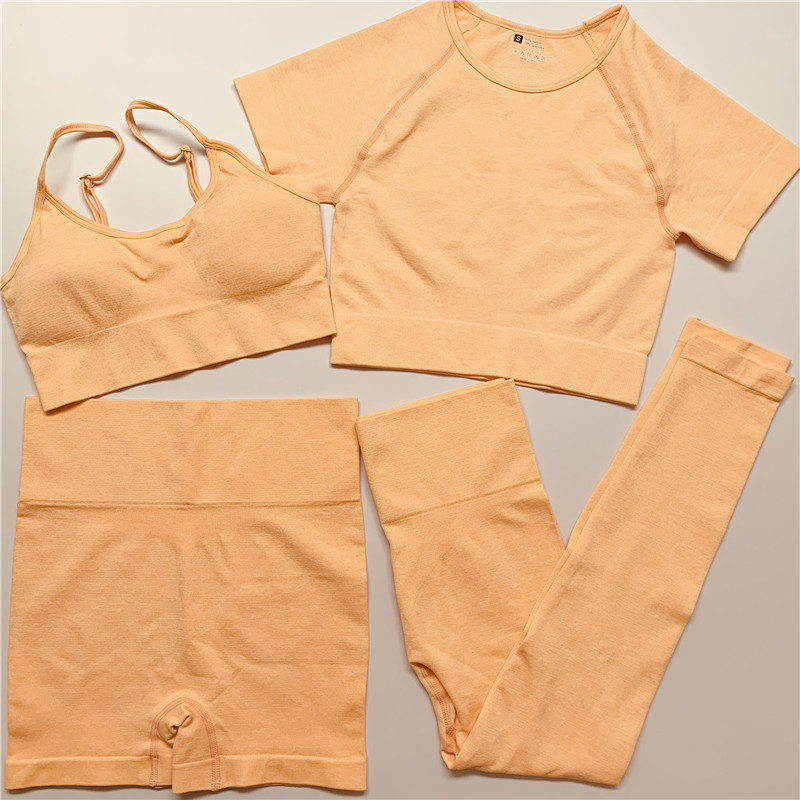 

4PCS Vital Seamless Yoga Set Women Short Sleeve Summer Blouses Top Shorts Gym Sport Bra High Waist Tight Leggings Fitness Suit, Gray bra