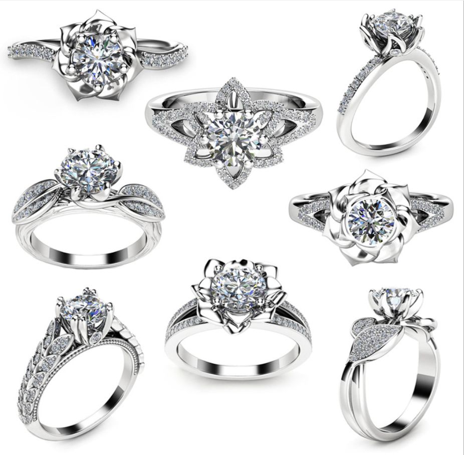 

mixed Zircon White Round Copper Rings Luxury Promise Silver Engagement Ring Vintage Bridal Wedding Rings for Woman
