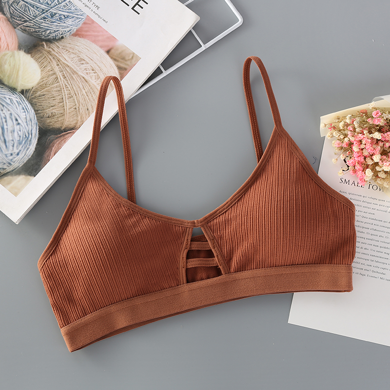 

Ladies Bra Solid Color Vertical Thread Cotton Breast Hollow Breathable Comfortable Sexy Wrapped Chest Padded Tube Top Bras