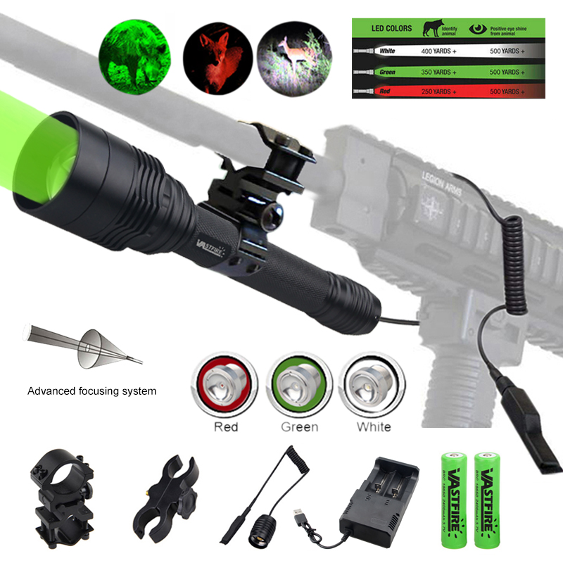

ZOOMABLE 500yards Hunting 3 light white/green/red Tactical Flashlights 18650 Aluminum C11 Waterproof Lamp Gun Mount