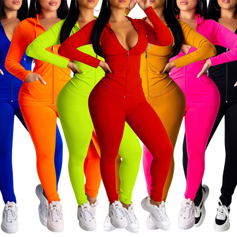 

Women Long Sleeve Zipper Hoodies Sweatshirt Coat Seamless Long Pants Autumn Female Sport Fitness Exercise Slim Suit, Black