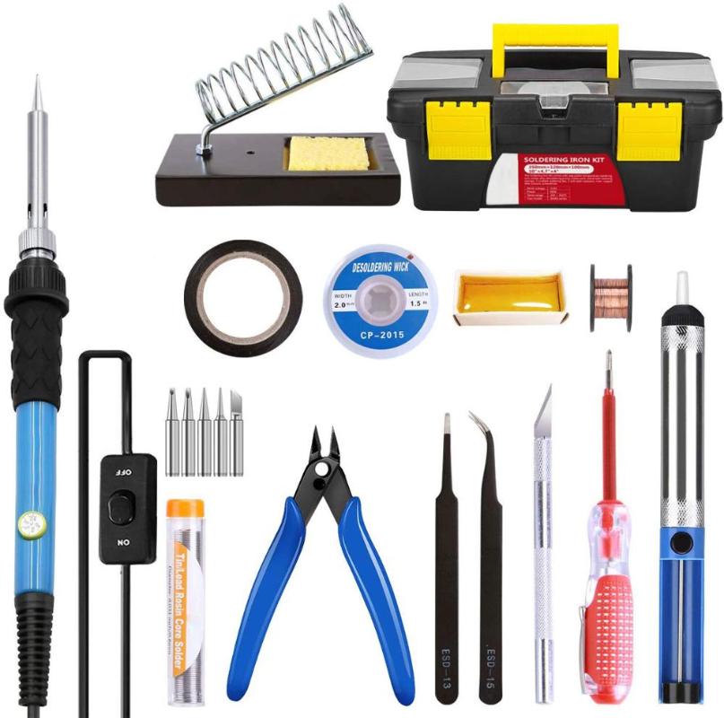 

Soldering Iron Kit Electronics 60W Adjustable Temperature Soldering Iron, 5pcs Iron Tips in Portable Toolbox