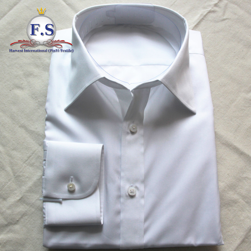 

non button collar, tailored 120's popline men dress shirt with long sleeve, White