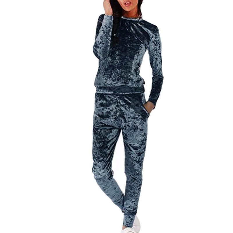

Fashion Women Velvet Sport Set Casual Long Pants Casual Outfit Sportswear Suit Autumn Long Sleeve Tops Female Clothing, Black