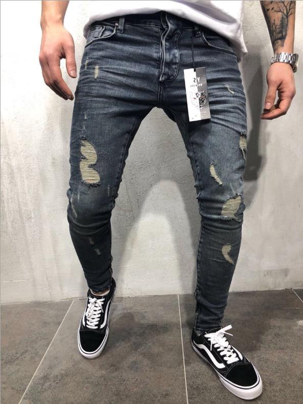 

Mens Skinny jeans Casual Slim Biker Denim Knee Hole hiphop Ripped Pants Washed High quality fashion multiple choices ZHX3, 2005