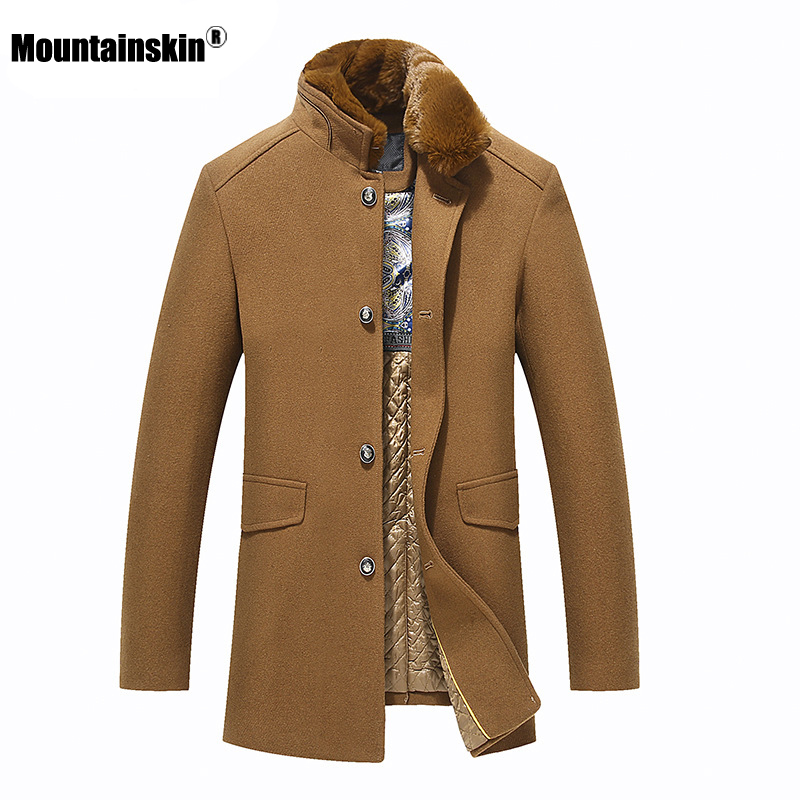 

Mountainskin 2020 Winter Men's Wool Jacket Stand Collar Thick Mens Wool Jacket Casual Windproof Cold Protection Coat Male SA953, Khaki