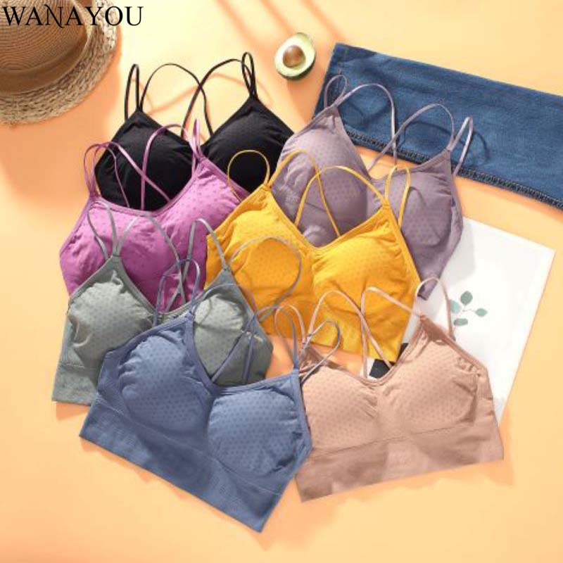 

WANAYOU Breathable Dot Sports Bra Girl,Seamless Gathered Fitness Gym Bra,7Colors Thin Stripe Yoga Bra,Elastic Running Bra Women, Blue