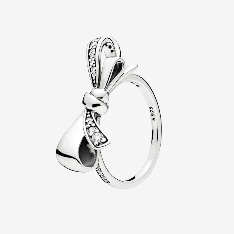 

Authentic 925 Sterling Silver Sparkling Bow Ring Fashion Women Party Jewelry for Pandora Clear CZ Rings with Original box set