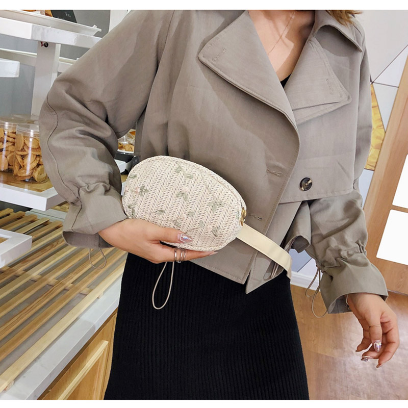 

Women's Beach Straw Weaving Waist Bag Female Bohemian Style Belt Bag Summer Fashion Fanny Pack Shoulder Messenger Chest Hip, Khaki belt bag