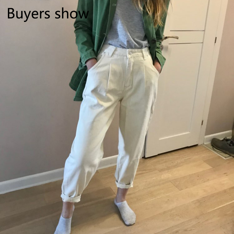 

2020 New Spring Pleated Loose Retro Fashion Pocket Jeans Fashion Chic High Waist Zipper Trousers Women Distressed Jeans