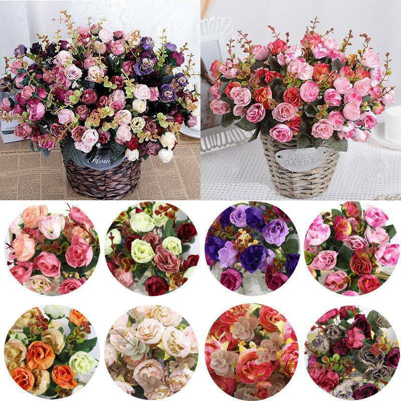 

21 HEADS ARTIFICIAL SILK FLOWER ROSE BUNCH Wedding Party Home Grave Outdoor Bouquet Decoration, Purple