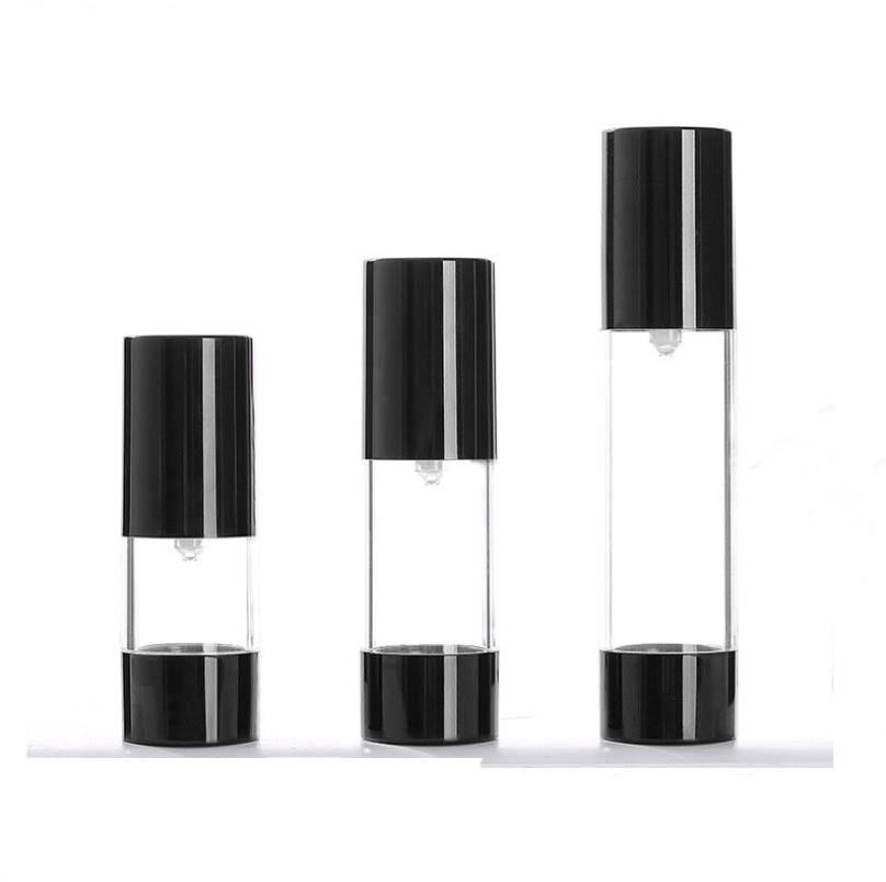 

wholesale hot sale new 15ml 30ml 50ml black airless pump bottle empty,30 ml plastic airless Refillable Bottles SN1230