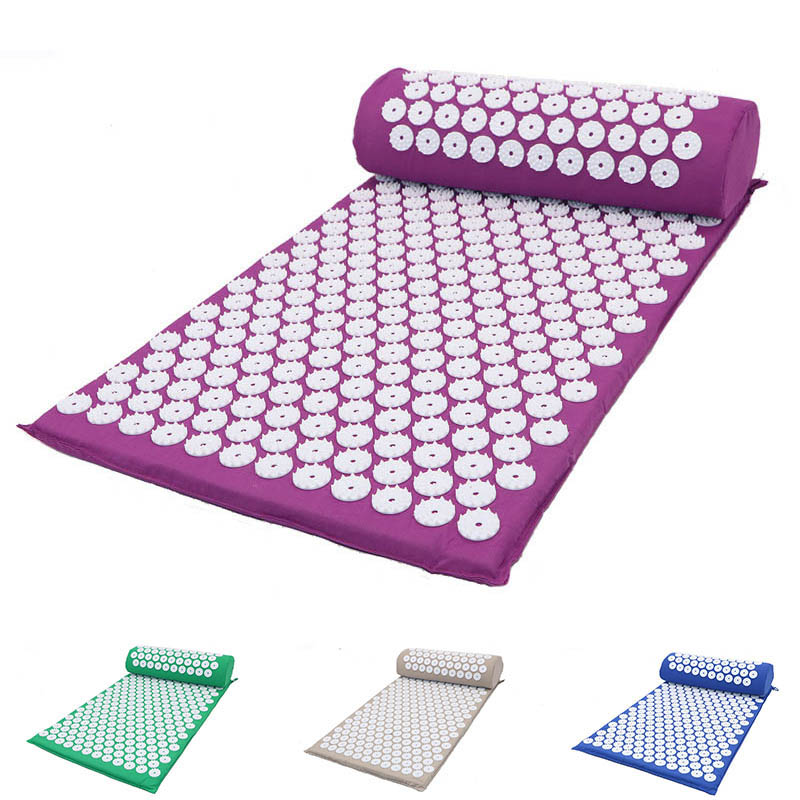 

Yoga Mat Fitness Wellness Therapy Body Foot Acupressure Massage Mat Pillow Set Back Neck Massage Cushion Pin Pad Relax Muscles, Blue