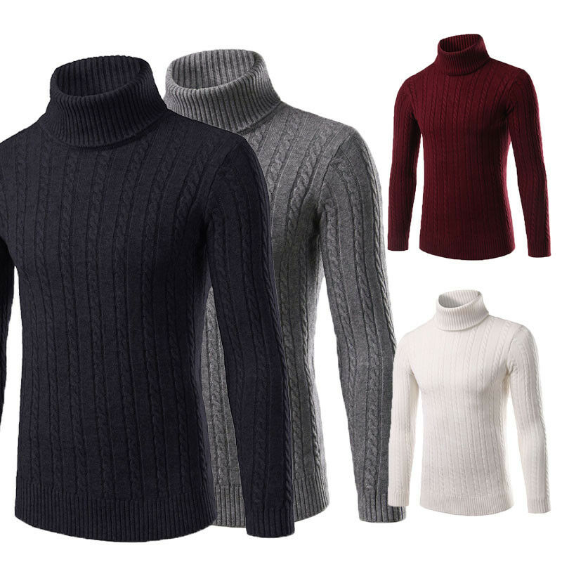 

Winter Autumn Men Pure Color Warm Sweater Soft Knit High Neck Pullover Jumper Turtleneck Sweater Tops, Black
