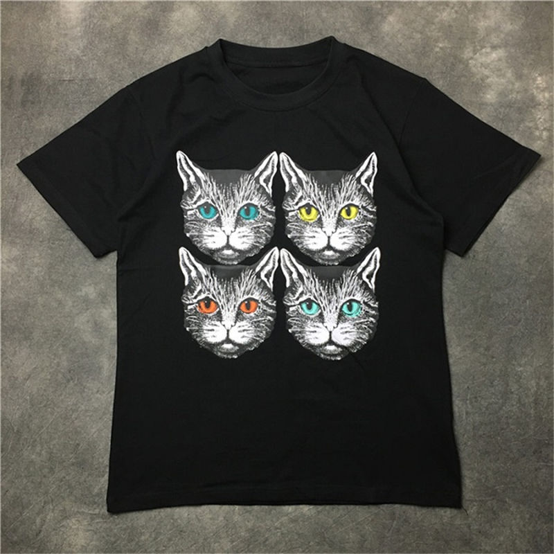 

Street Fashion Mens T shirt 2020 Four Cats Pattern Polos Short Sleeve Tennis T shirts Men Women Couple Stylist High Quality Pullover Tee, White;black
