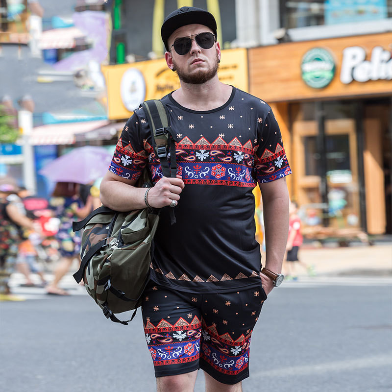 

New Tide Fashion Super Large Casual Men Code Round Collar Short Sleeved Summer Style T- Shirts Size -6XL 2Pcs Tshirt Sweatpant, Multi