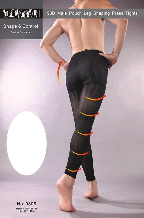 

New High-end Men's 90D Shape & Control Stockings Male Pouch Leg Saping Press Tights Man Abdomen hips Leggings & socks, Black