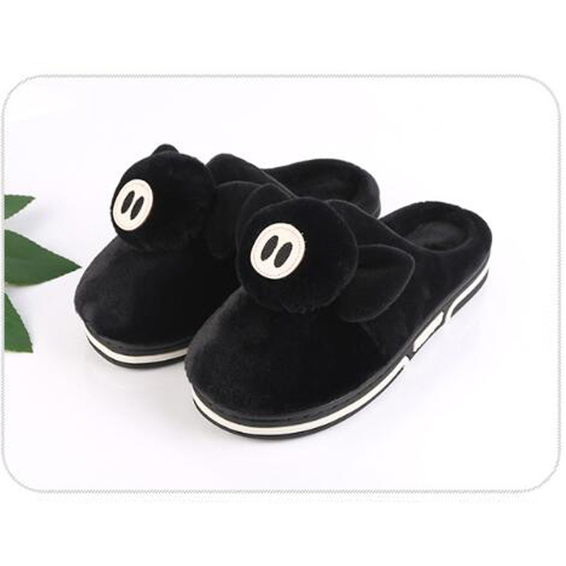 

New Men's Winter Home Cotton Shoes Cute Black Pig Animal Slippers Men's Fur Slides Warm Plush Home Shoes Male Furry Flip Flops, As shown