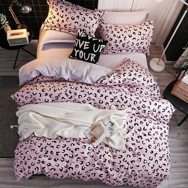 

Fashion home bedding pink leopard bed linens duvet cover set American style stripe bedclothes bed set flat sheet bedspread, K12-018
