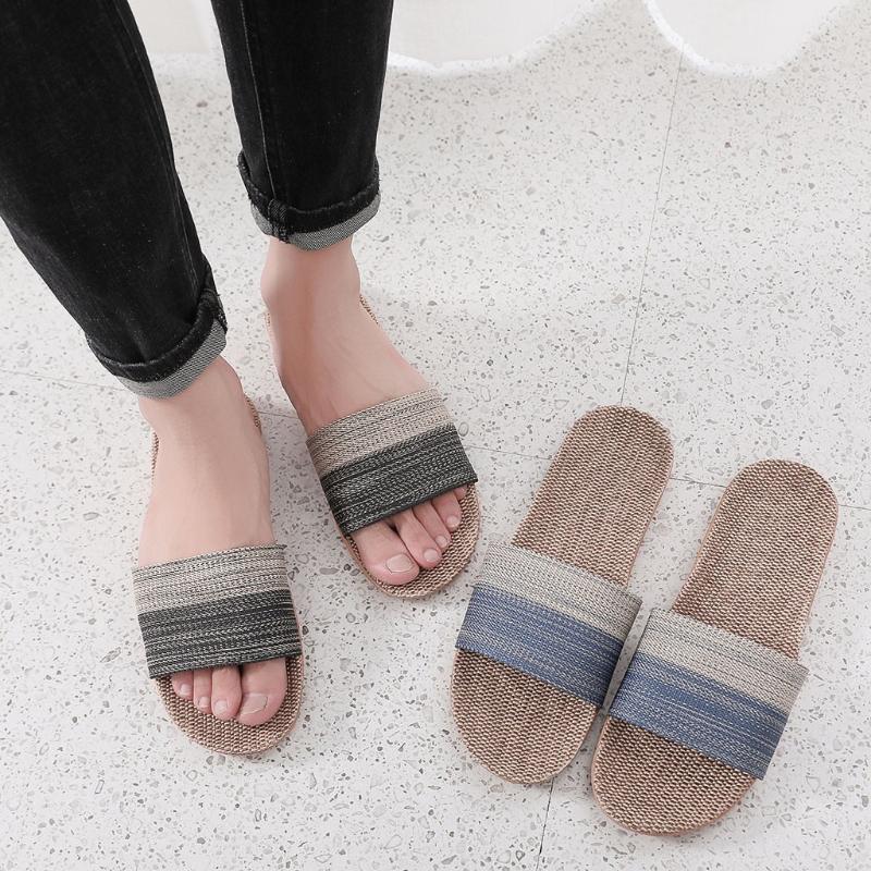 

Men Cotton Linen Beach Flip Flops Bohemian Style Mixed Colors Breathable Home Slipper Flip-flops Shoes For Men Zapatos De Mujer, Blue