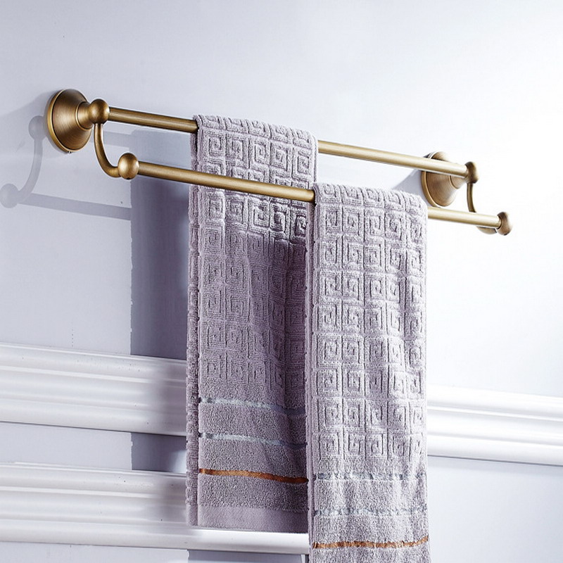 

Wall Mounted Antique Brass Bathroom Accessory Double Towel Bar Towel Rail Holder, As pic