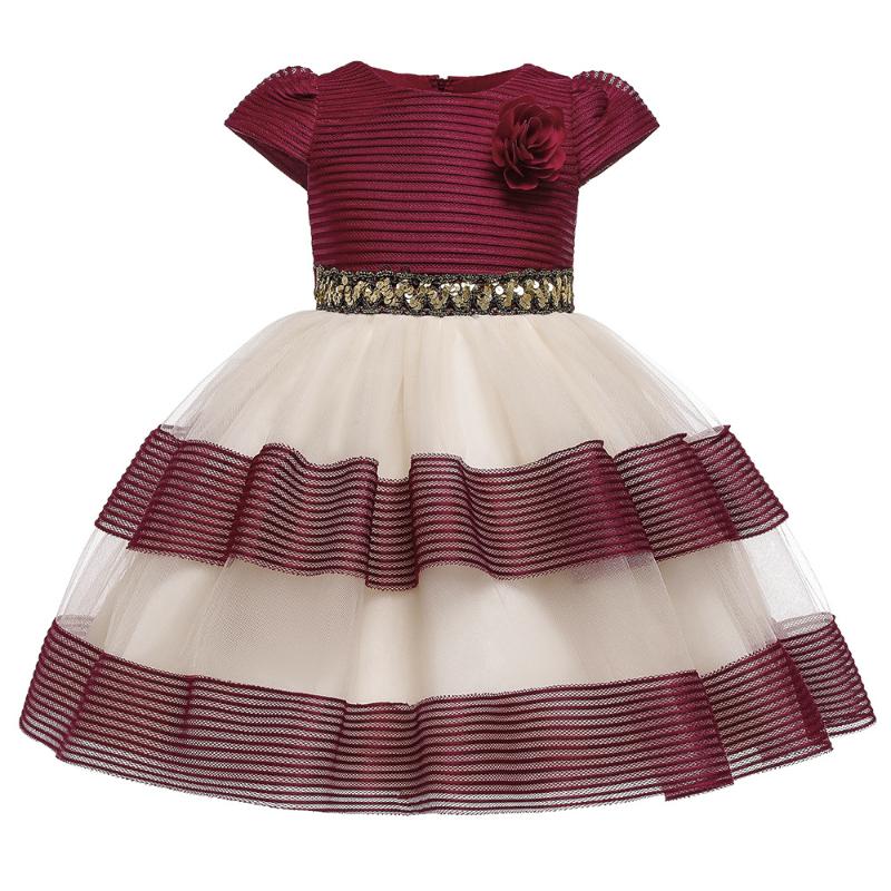 

Big Girls Princess Dress Children Girl Deluxe Elegant Flower Lace Ball Gown Kids Party Wedding Dress Pageant, L5160-wine red