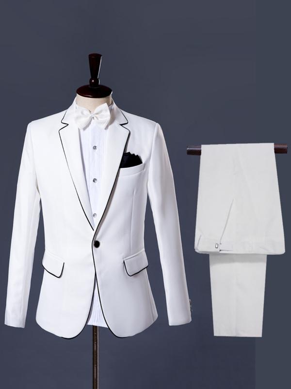 

Black Border Suit Men Slim Fit Blazer Suit 2pc Set Male Wedding Party Blazers Man Formal Business Work Wear Suits Homme Mariage, White