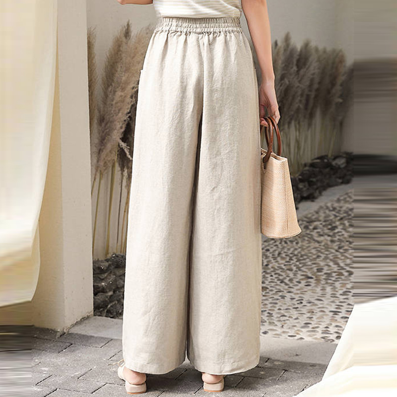 

High Waist Women Casual Wide Leg Pants New Arrival 2020 Summer Fashion Korean Style Cotton Linen Loose Female Trausers P338, Beige