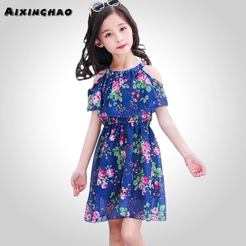 

Girl Dress Floral Pattern Kids Dresses Off Shoulder Children'S Summer Dress Teenage Clothing For Young Girls 6 8 10 12 13, As picture