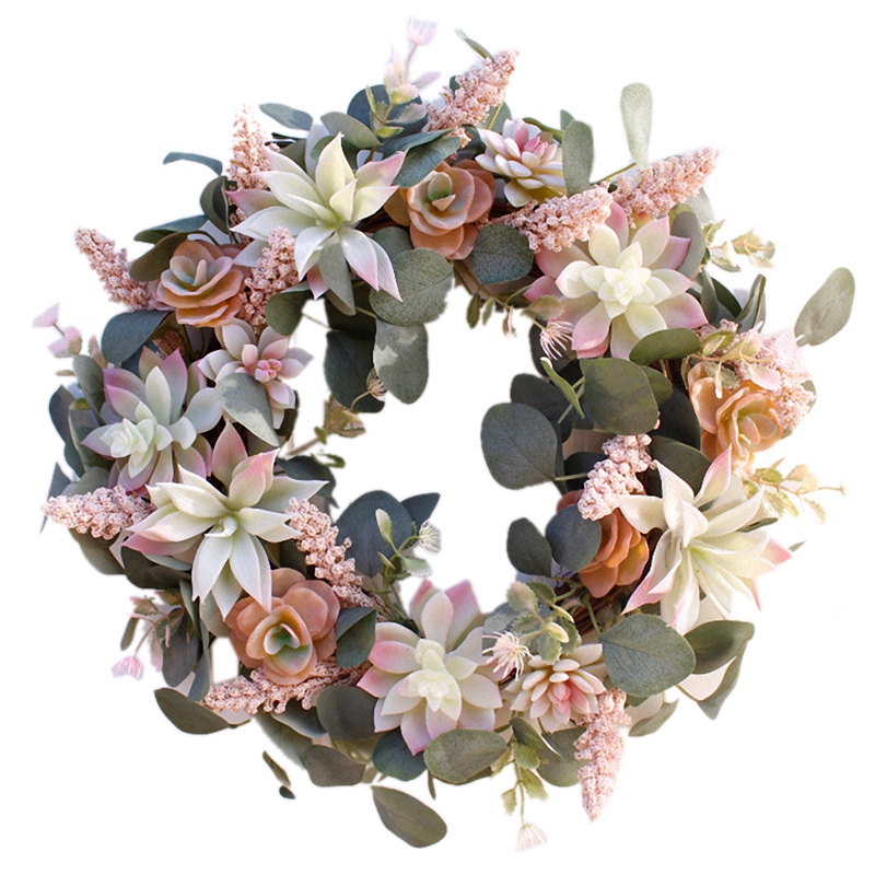 

Artificial Succulent Flower Wreath Garden Hanging Wreath for Home Wall Front Door Wedding Decor, Green