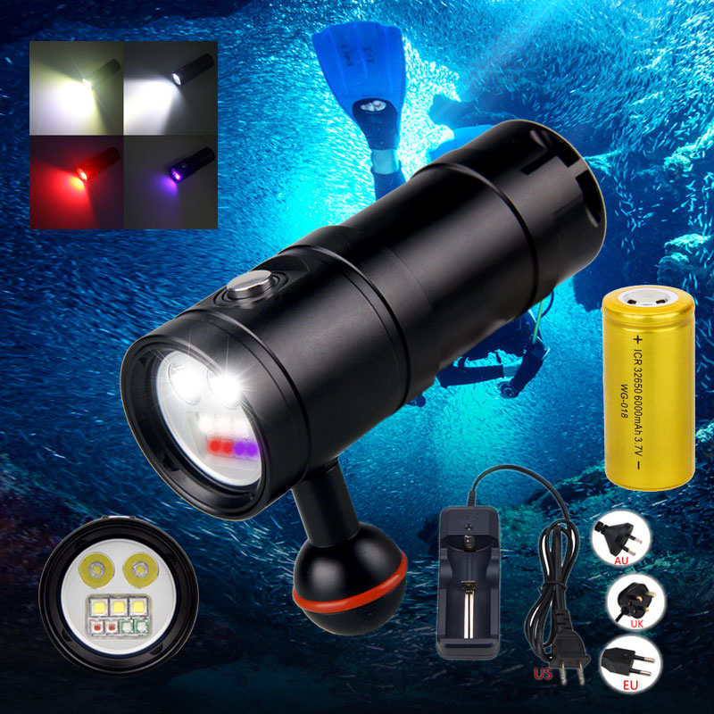

Scuba Diver Diving 100M 2350lm Waterproof XM LED White/Red/UV Lighting For Photography Video+32650 Battery