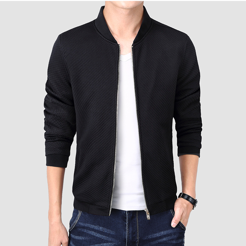 

iSurvivor 2020 New Fashion Solid Color Knitted Jacket Men's Slim Stand Collar Jacket Men's Threaded Hem Cuff, Black