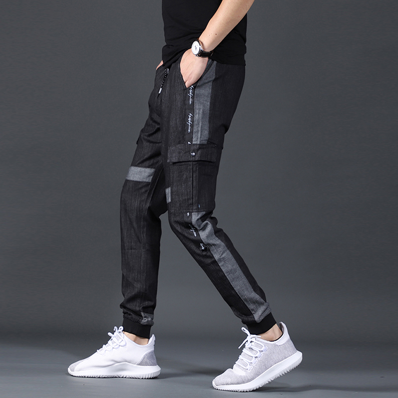 

2020 Summer Thin Harem Pants Patchwork Jeans Men Fashion Black Joggers Slim Fit Elastic Waist Jean
