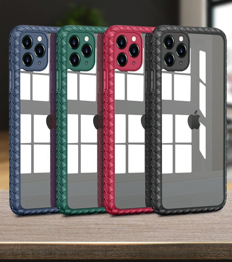 For iphone 11 pro max x xr xs max 6 7 8 plus weave braided tpu transparent acrylic cases-image-559465908
