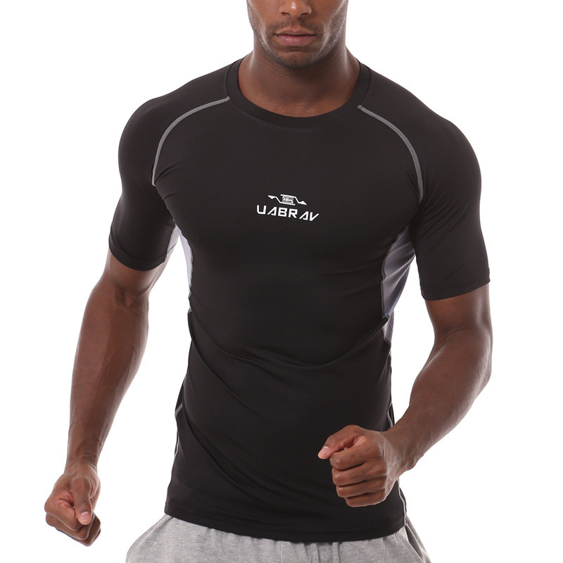 

Men Quick dry Running Tights Compression Short sleeve sports T-shirt Gym Fitness Bodybuilding jogging T shirt mens New Tees Tops, Black green