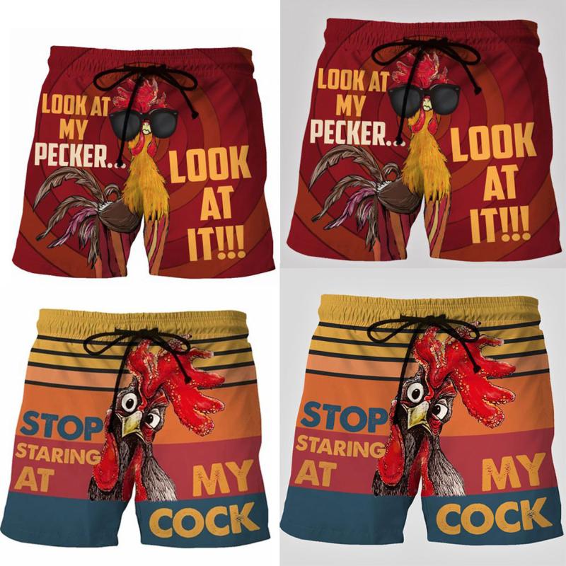 

Summer Beach Shorts Men Swimming Shorts Leisure Sport Running Jogger Harajuku Cock Printed Sea Surf Men' Board d3, Red